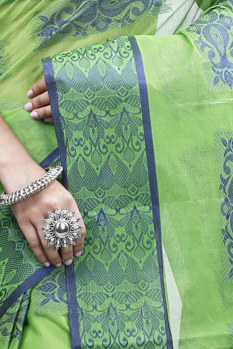 Green Pure Cotton Strip Suparna Tant Saree (161)